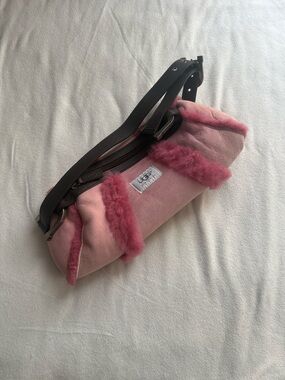 UGG Australia Pink Suede Mini Shoulder Bag with Shearling Trim